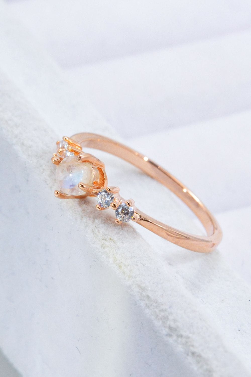 Lavender Natural Moonstone and Zircon 18K Rose Gold-Plated Ring