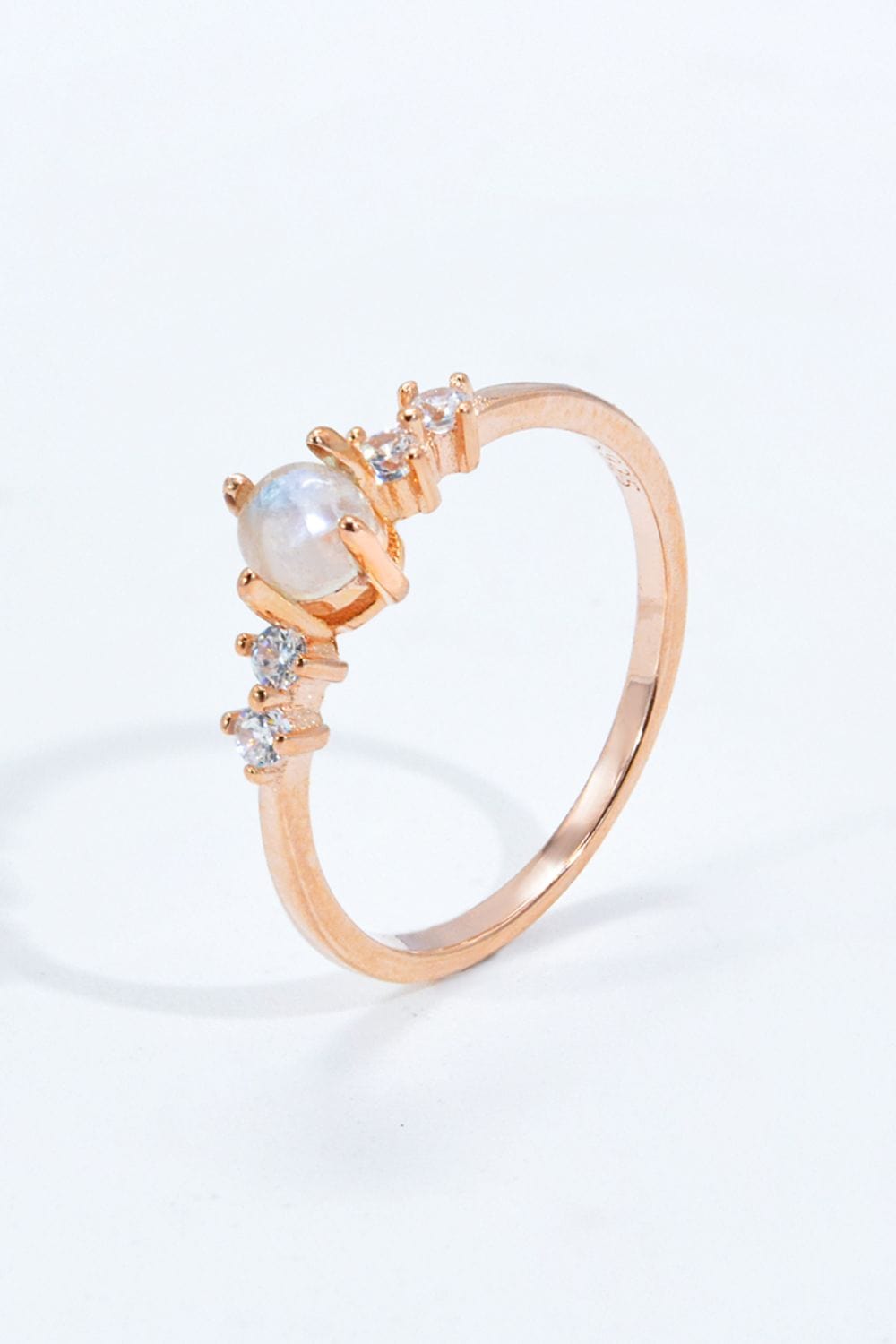 White Smoke Natural Moonstone and Zircon 18K Rose Gold-Plated Ring