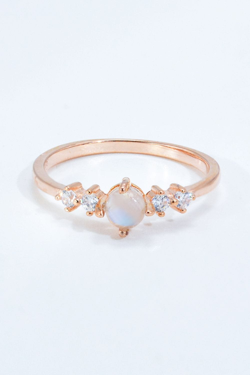 White Smoke Natural Moonstone and Zircon 18K Rose Gold-Plated Ring