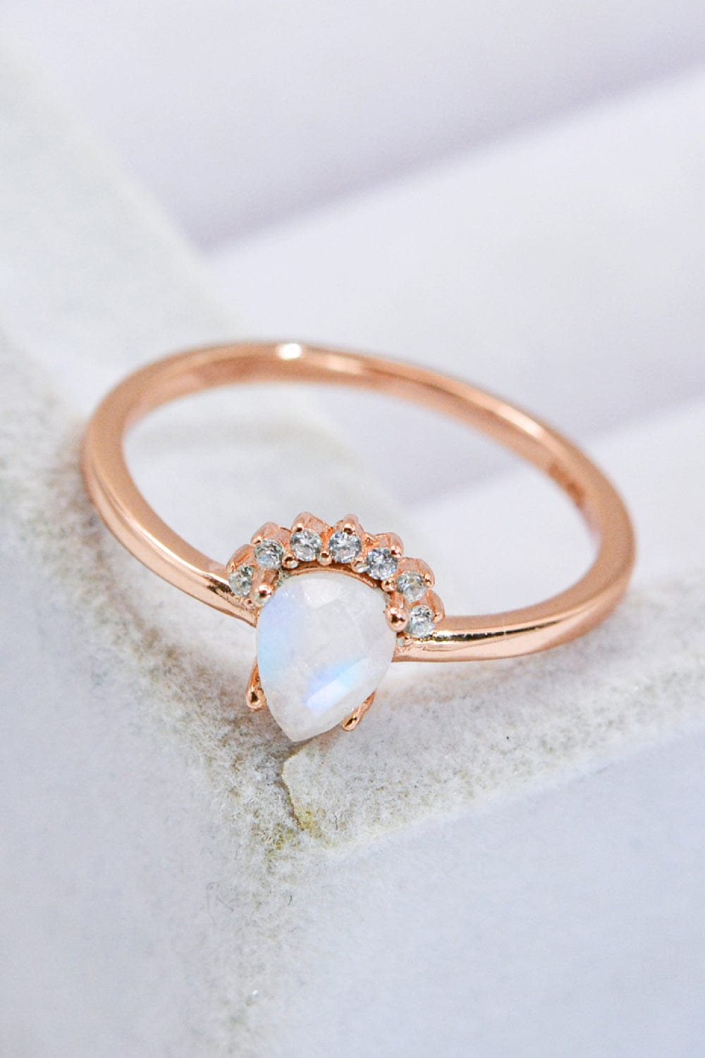 Light Gray 18K Rose Gold-Plated Pear Shape Natural Moonstone Ring