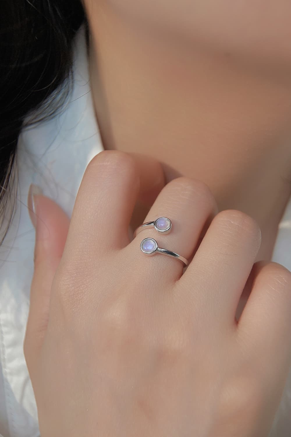 Rosy Brown High Quality Natural Moonstone 925 Sterling Silver Toi Et Moi Ring