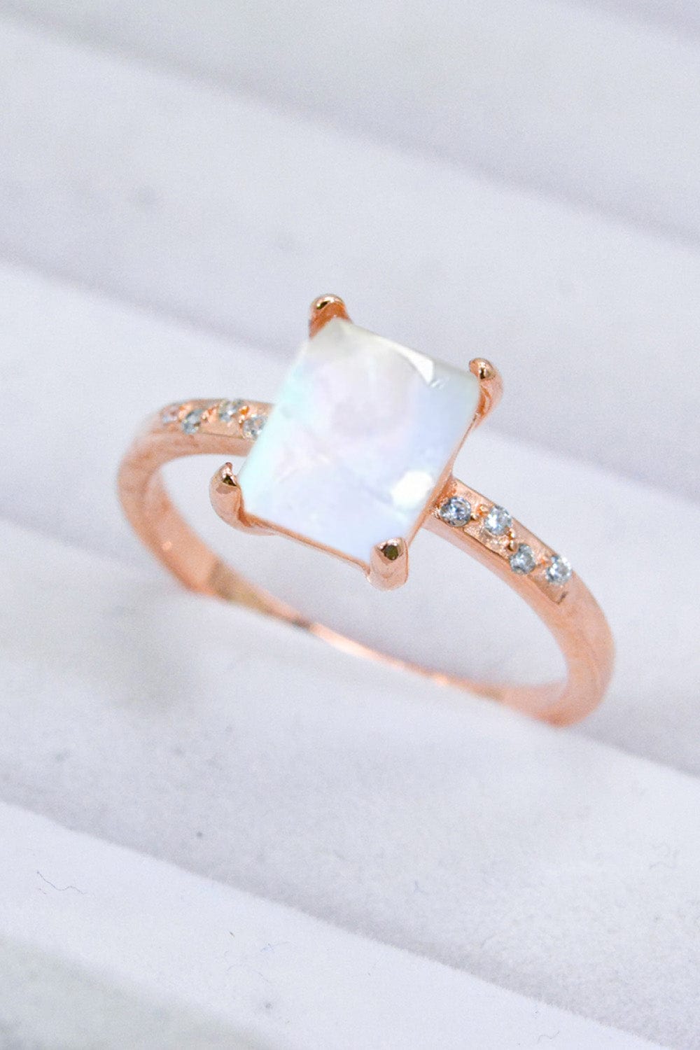 Light Gray Square Moonstone Ring