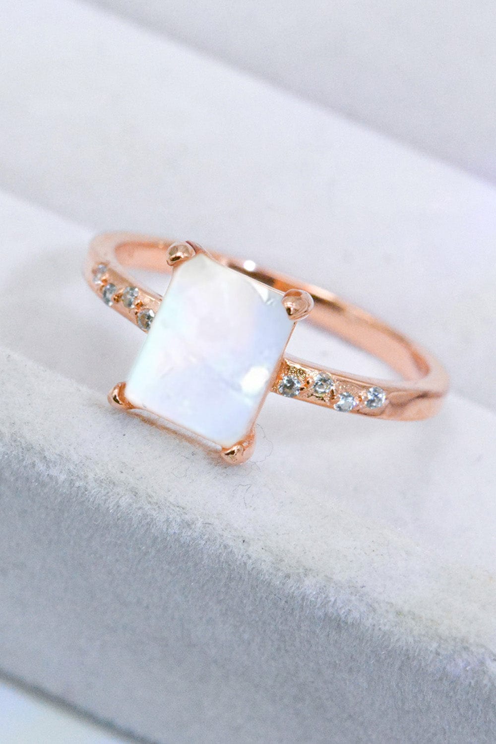 Light Gray Square Moonstone Ring