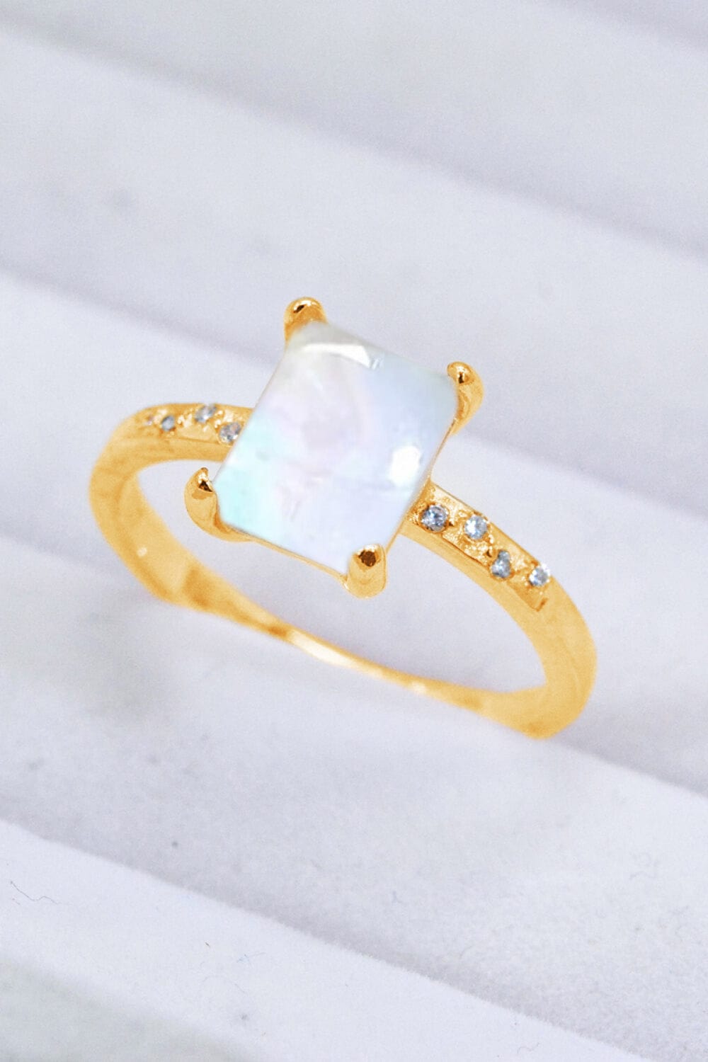 Light Gray Square Moonstone Ring