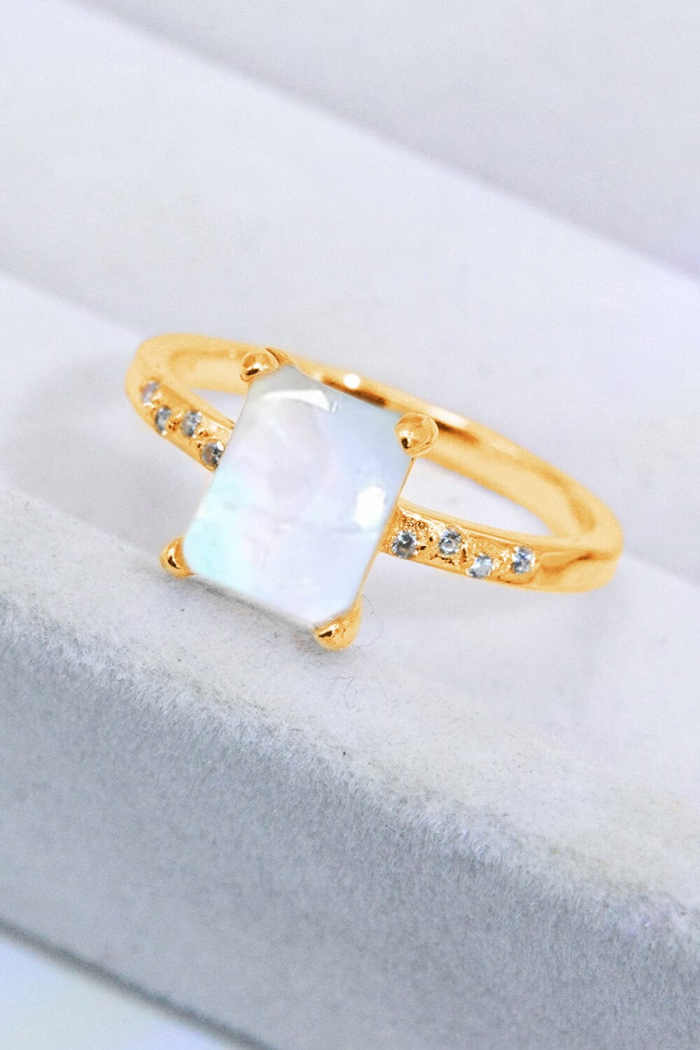 Light Gray Square Moonstone Ring