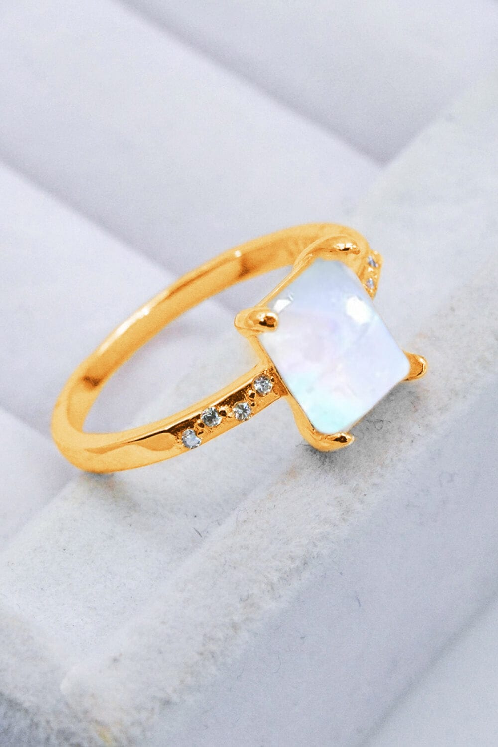 Light Gray Square Moonstone Ring