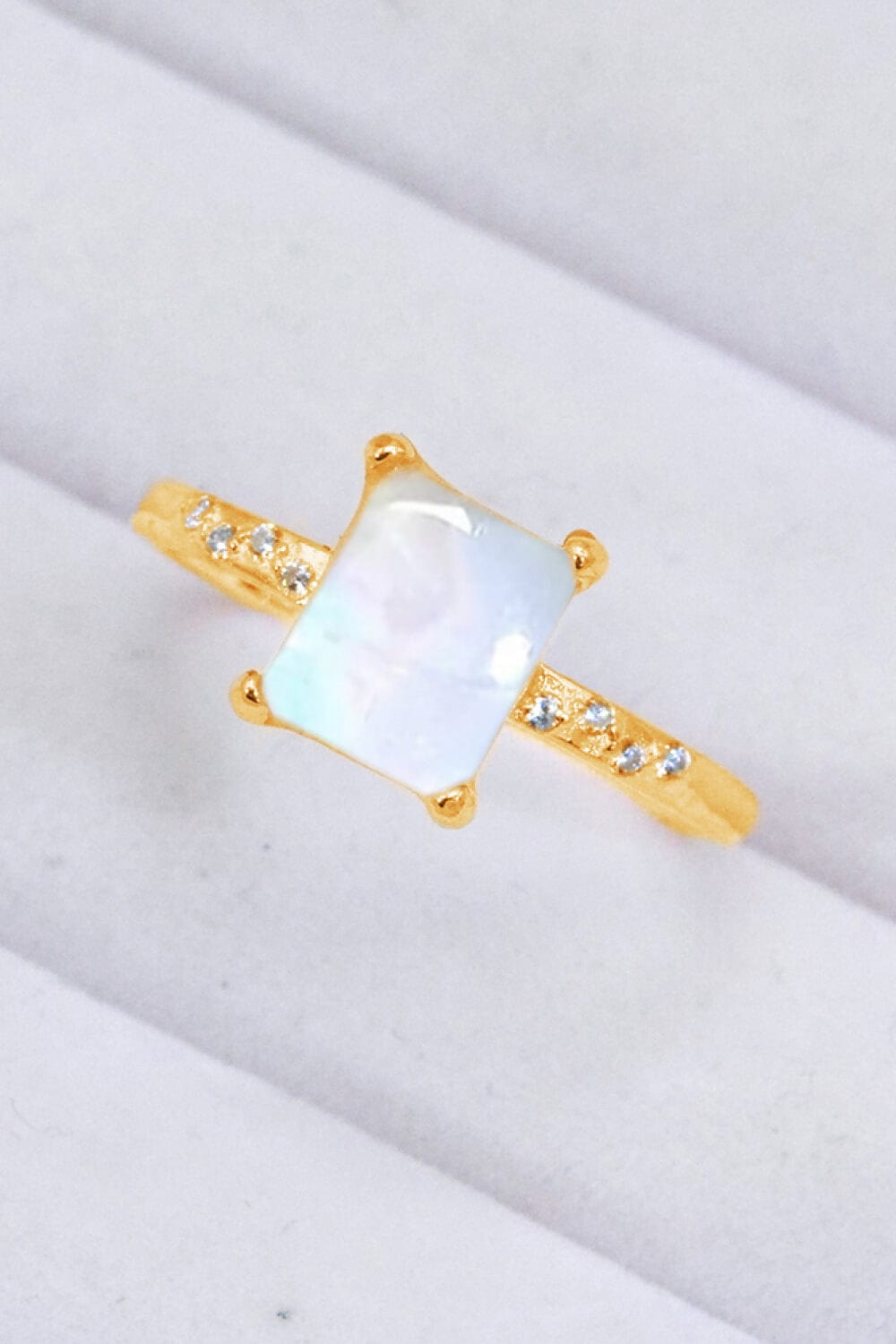 Light Gray Square Moonstone Ring