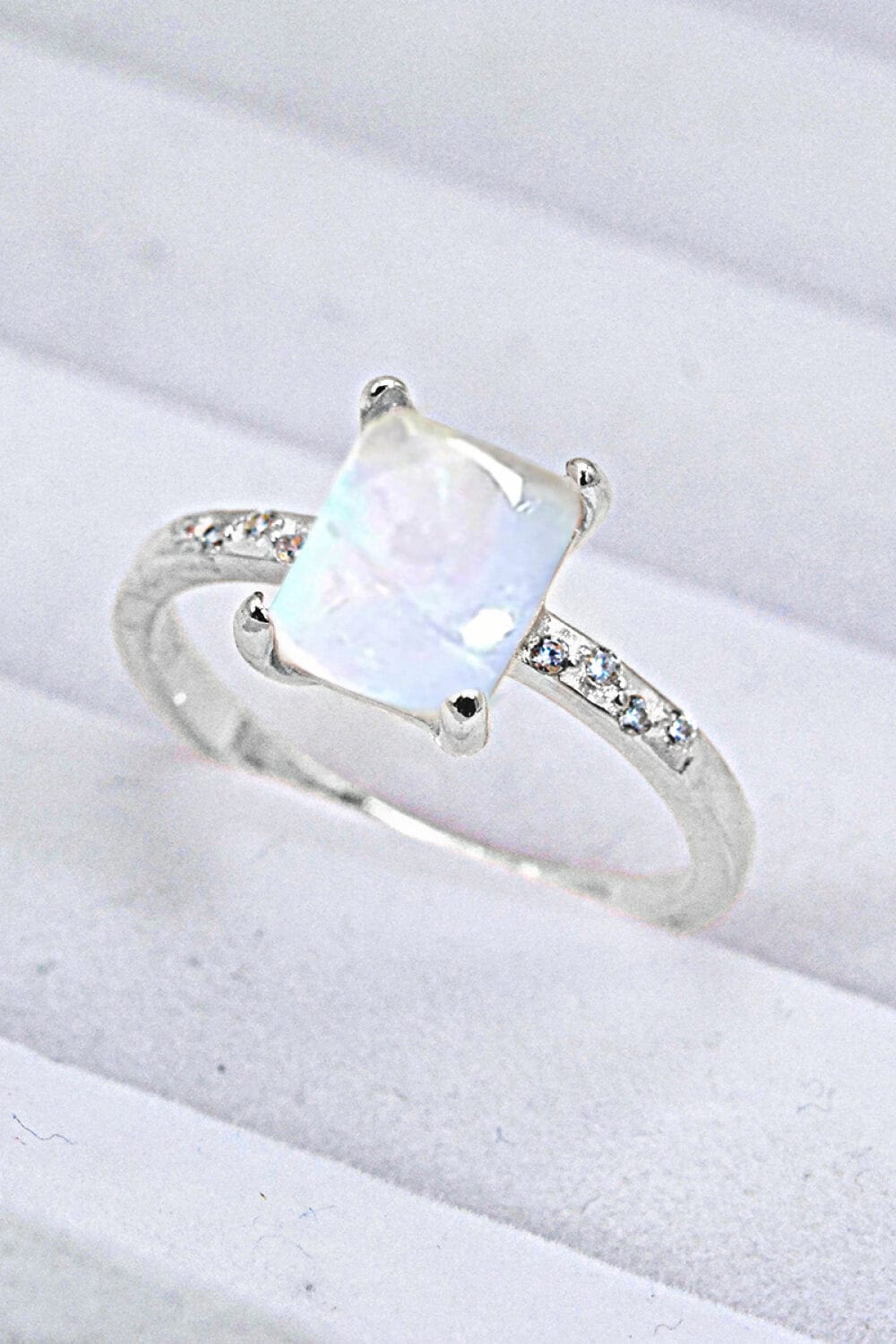 Light Gray Square Moonstone Ring