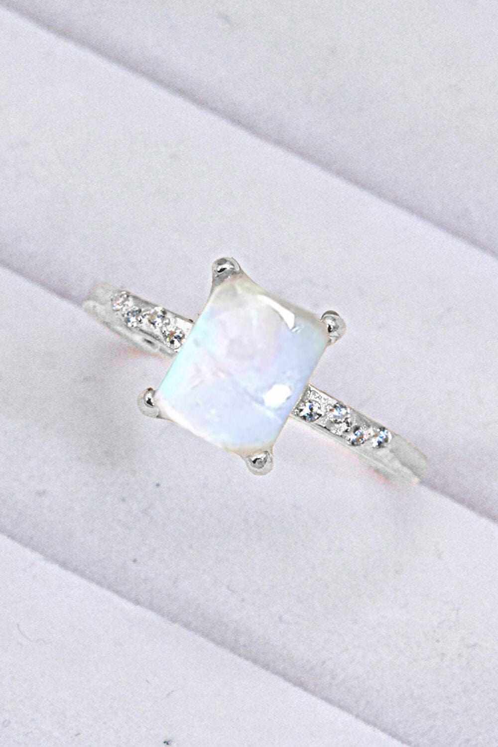 Light Gray Square Moonstone Ring