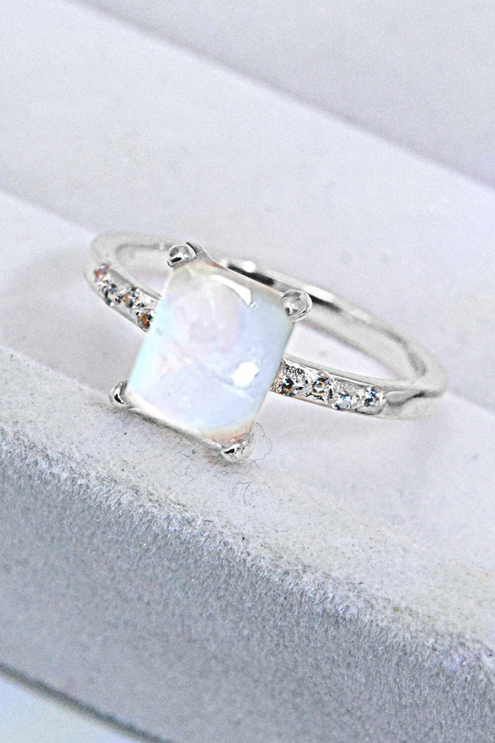 Light Gray Square Moonstone Ring