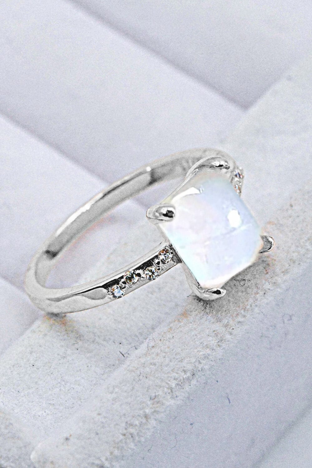 Light Gray Square Moonstone Ring