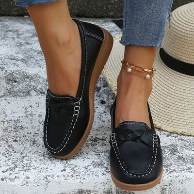 Dark Gray Weave Wedge Heeled Loafers