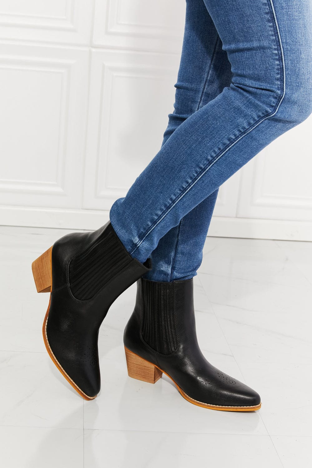 Dark Slate Gray MMShoes Love the Journey Stacked Heel Chelsea Boot in Black