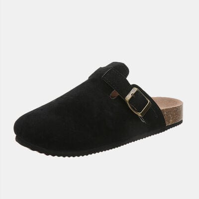 Black Suede Closed Toe Buckle Slide