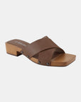 White Smoke Weeboo Step Into Summer Criss Cross Wooden Clog Mule in Brown