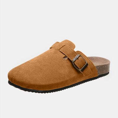 Saddle Brown Suede Closed Toe Buckle Slide