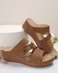 Light Gray Flower PU Leather Wedge Sandals