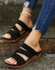 Dark Slate Gray Flower PU Leather Wedge Sandals