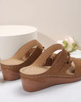 Light Gray Flower PU Leather Wedge Sandals