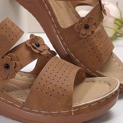 Sienna Flower PU Leather Wedge Sandals