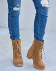 Light Steel Blue Forever Link Lace-Up Zipper Detail Block Heel Boots