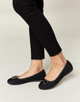 Black Forever Link Metal Buckle Flat Loafers