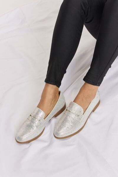 Light Gray Forever Link Rhinestone Point Toe Loafers