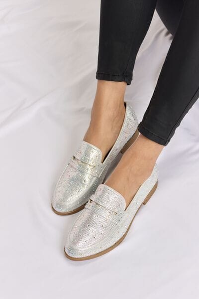 Light Gray Forever Link Rhinestone Point Toe Loafers