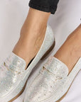 Gray Forever Link Rhinestone Point Toe Loafers