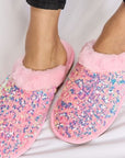 Thistle Forever Link Sequin Plush Round Toe Slippers