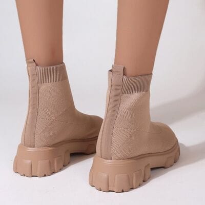 Light Gray Mesh Round Toe Platform Boots