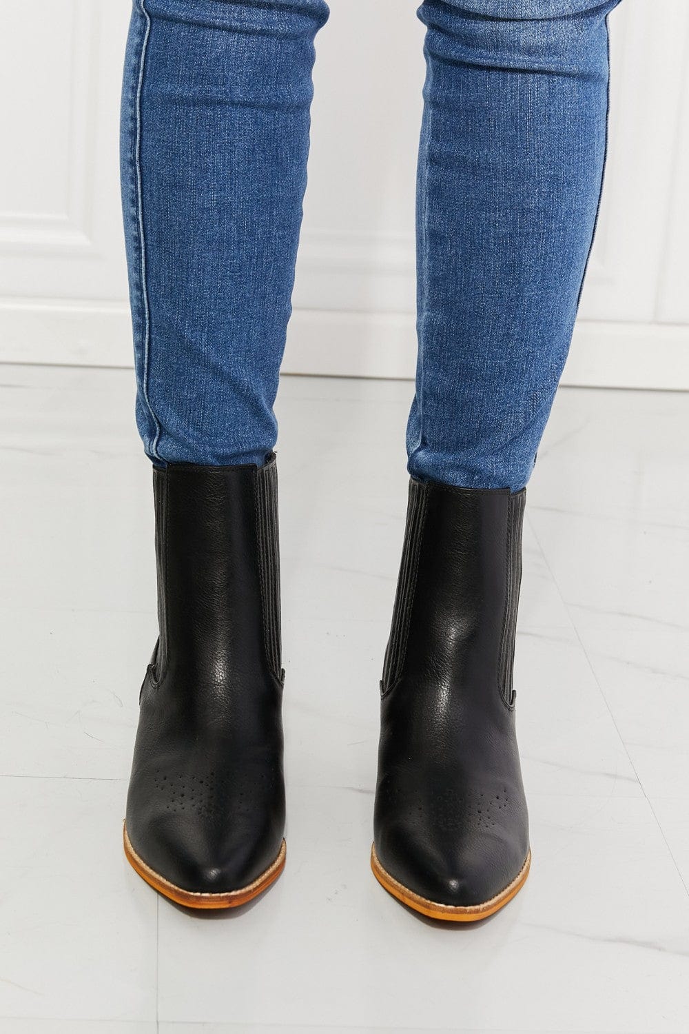 Light Gray MMShoes Love the Journey Stacked Heel Chelsea Boot in Black