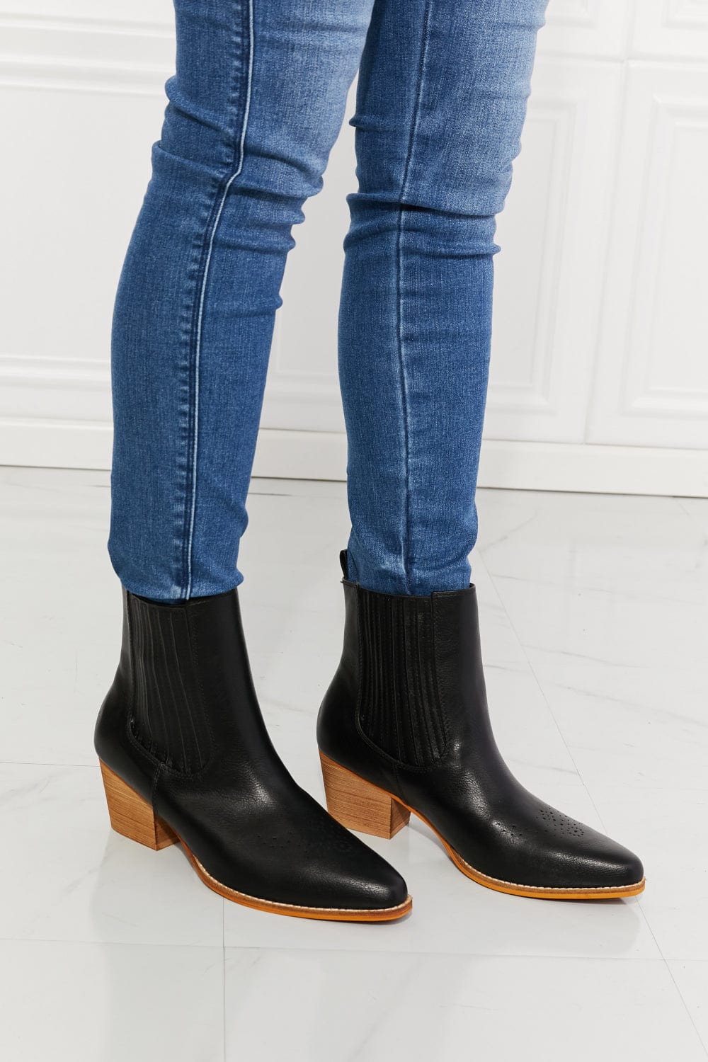 Light Gray MMShoes Love the Journey Stacked Heel Chelsea Boot in Black