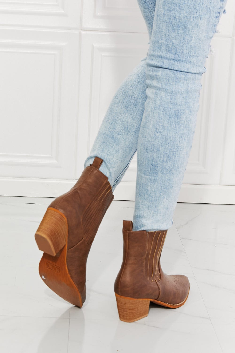 Light Gray MMShoes Love the Journey Stacked Heel Chelsea Boot in Chestnut