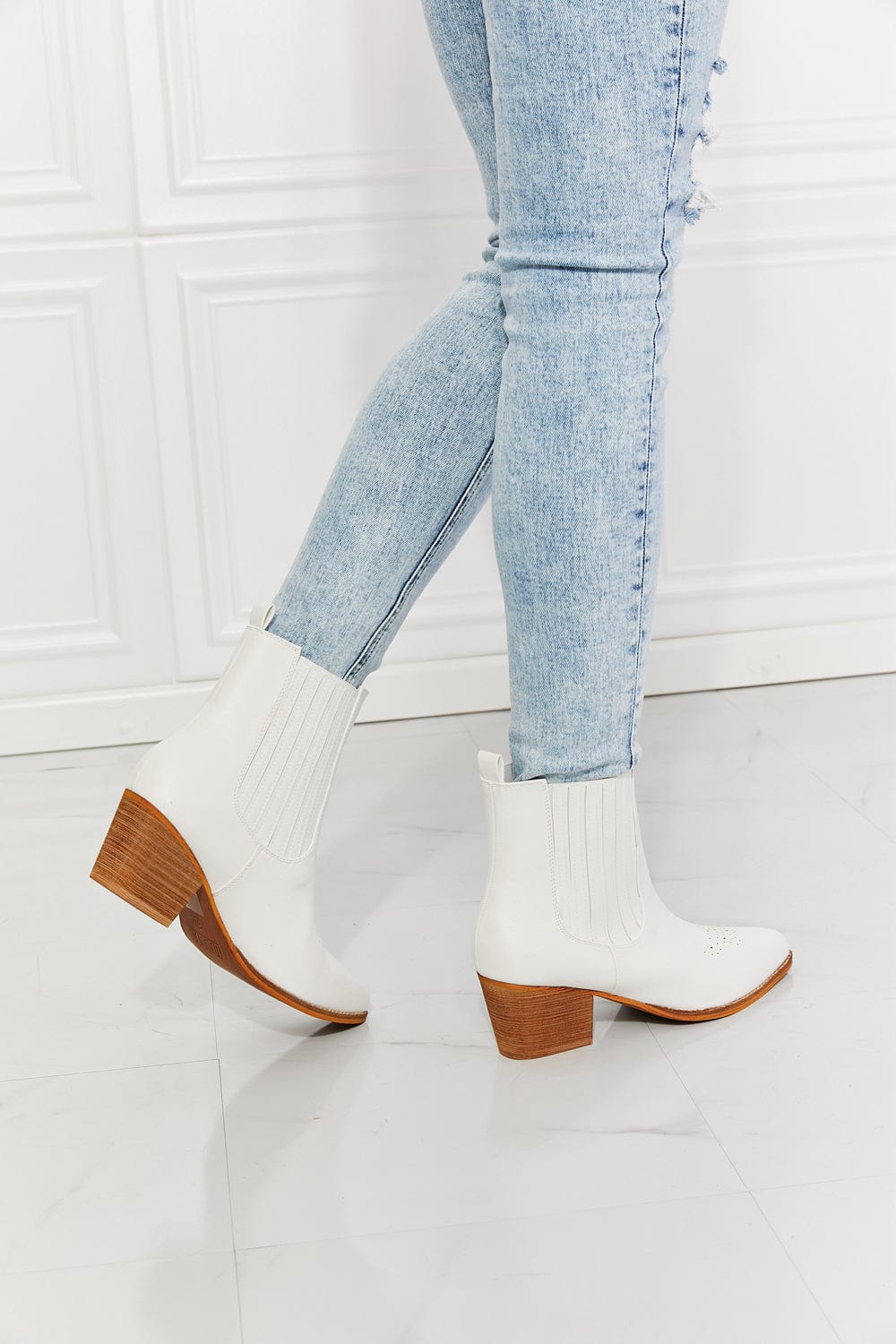 Light Gray MMShoes Love the Journey Stacked Heel Chelsea Boot in White