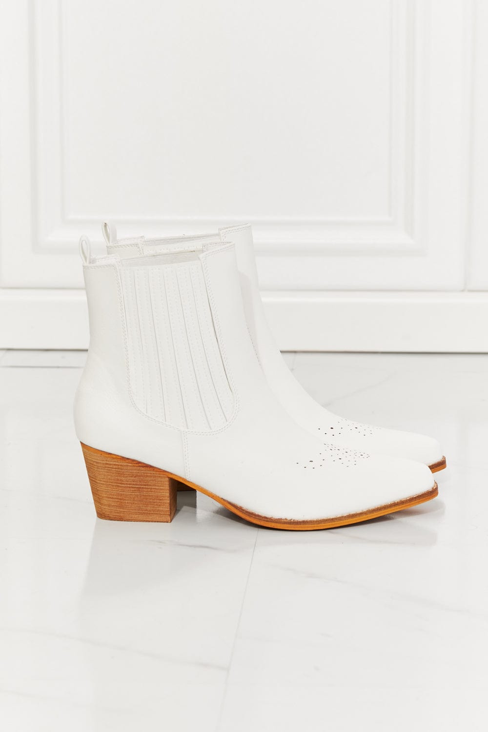 Beige MMShoes Love the Journey Stacked Heel Chelsea Boot in White