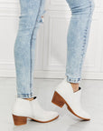 Light Gray MMShoes Trust Yourself Embroidered Crossover Cowboy Bootie in White