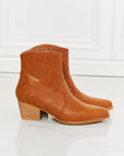 Beige MMShoes Watertower Town Faux Leather Western Ankle Boots in Ochre