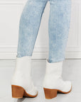 Light Gray MMShoes Watertower Town Faux Leather Western Ankle Boots in White