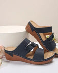 Light Gray Flower PU Leather Wedge Sandals