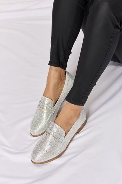 Light Gray Forever Link Rhinestone Point Toe Loafers