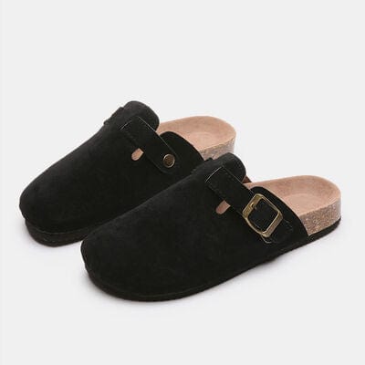 White Smoke Suede Closed Toe Buckle Slide