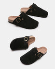 Black Suede Closed Toe Buckle Slide