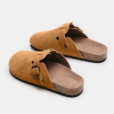 Beige Suede Closed Toe Buckle Slide