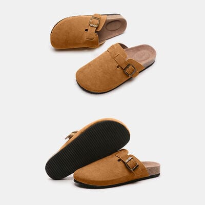 White Smoke Suede Closed Toe Buckle Slide