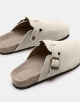 Beige Suede Closed Toe Buckle Slide