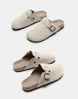 White Smoke Suede Closed Toe Buckle Slide