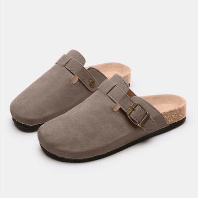 Dim Gray Suede Closed Toe Buckle Slide