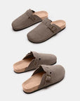 White Smoke Suede Closed Toe Buckle Slide