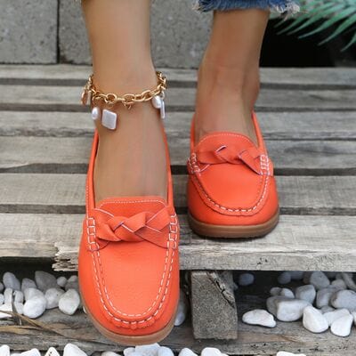 Rosy Brown Weave Wedge Heeled Loafers